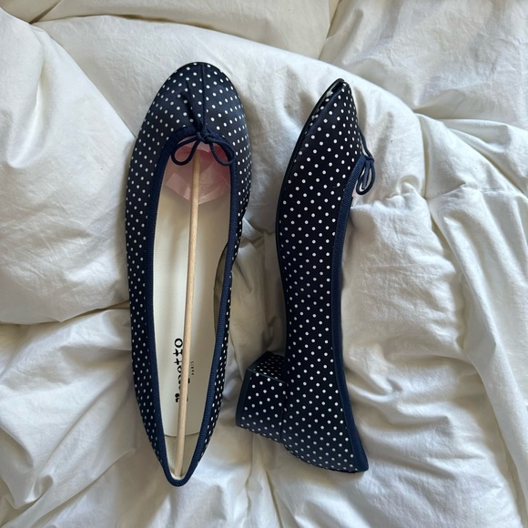 NWT Repetto Camille Heels Navy Polka Dot Women's Shoes Ballet Flats block heel - Picture 9 of 11